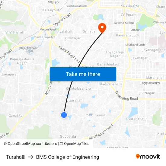 Turahalli to BMS College of Engineering map