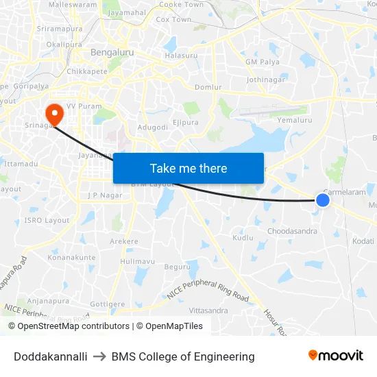 Doddakannalli to BMS College of Engineering map