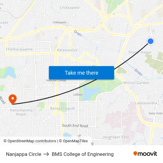 Nanjappa Circle to BMS College of Engineering map