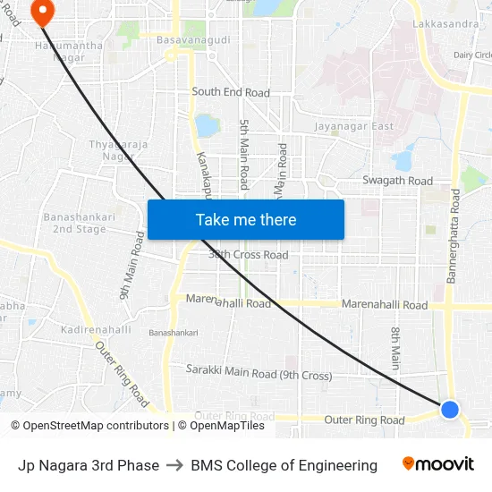 Jp Nagara 3rd Phase to BMS College of Engineering map