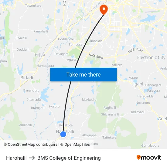 Harohalli to BMS College of Engineering map