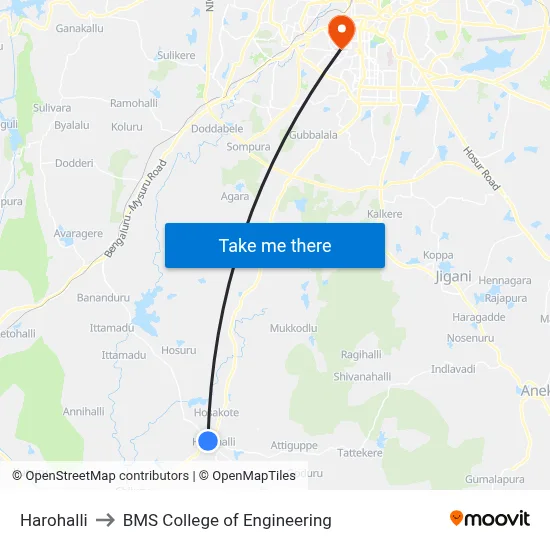 Harohalli to BMS College of Engineering map
