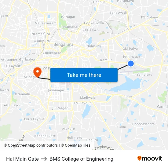 Hal Main Gate to BMS College of Engineering map