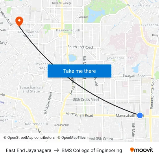 East End Jayanagara to BMS College of Engineering map