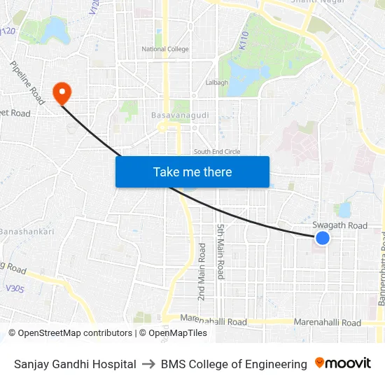 Sanjay Gandhi Hospital to BMS College of Engineering map