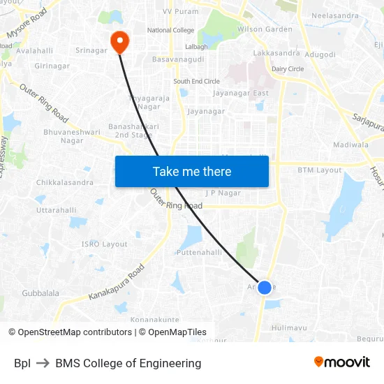 Bpl to BMS College of Engineering map