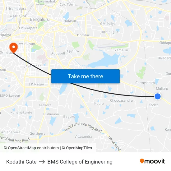 Kodathi Gate to BMS College of Engineering map