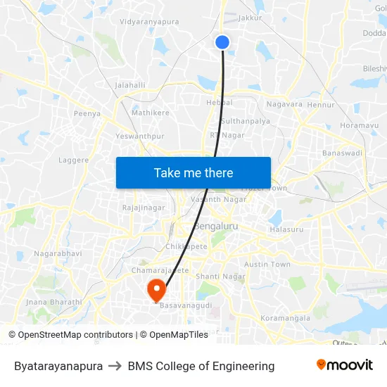 Byatarayanapura to BMS College of Engineering map