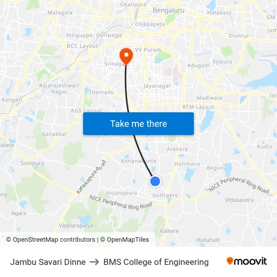 Jambu Savari Dinne to BMS College of Engineering map
