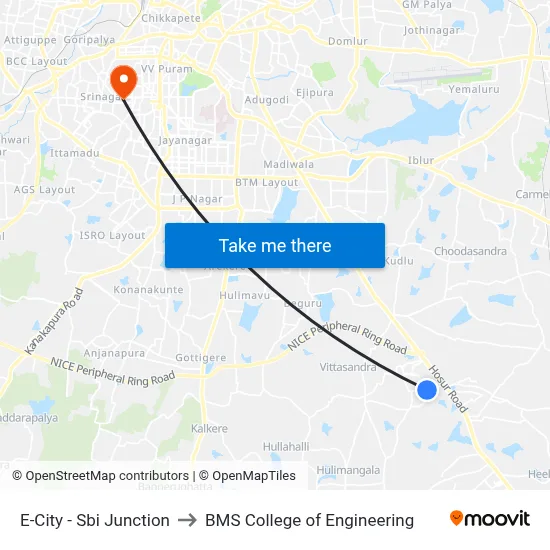 E-City - Sbi Junction to BMS College of Engineering map