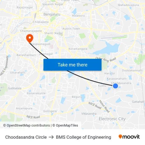 Choodasandra Circle to BMS College of Engineering map