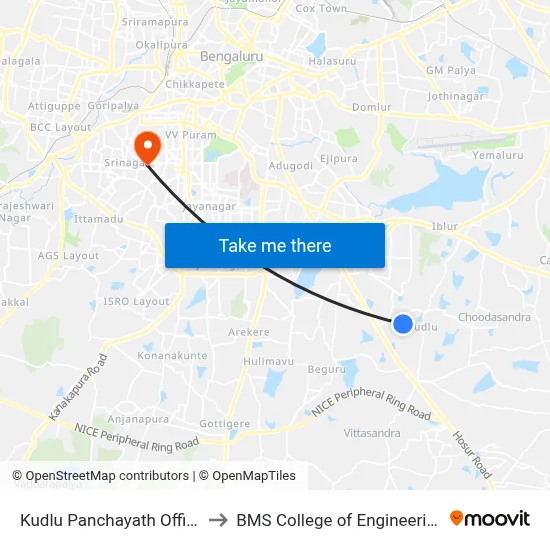 Kudlu Panchayath Office to BMS College of Engineering map