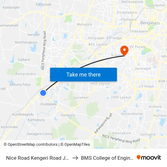 Nice Road Kengeri Road Junction to BMS College of Engineering map