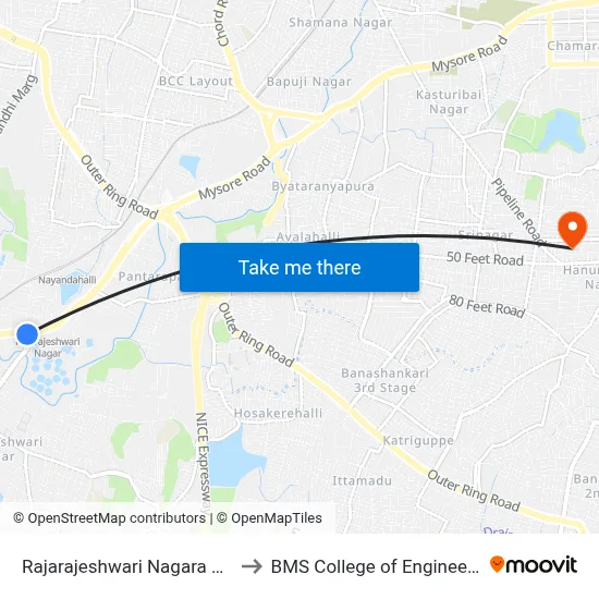 Rajarajeshwari Nagara Gate to BMS College of Engineering map