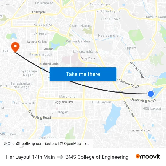 Hsr Layout 14th Main to BMS College of Engineering map