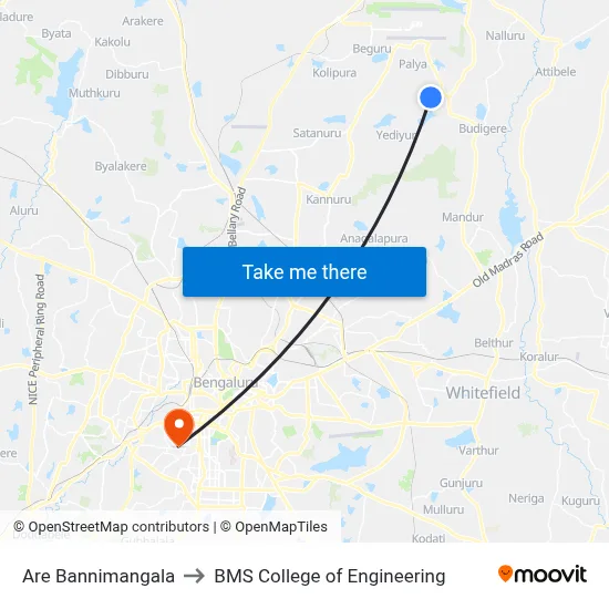 Are Bannimangala to BMS College of Engineering map