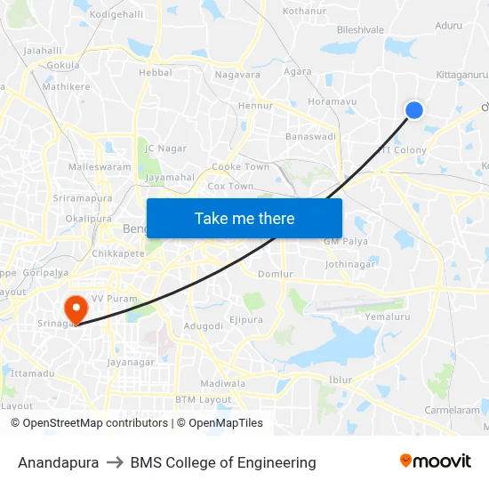 Anandapura to BMS College of Engineering map