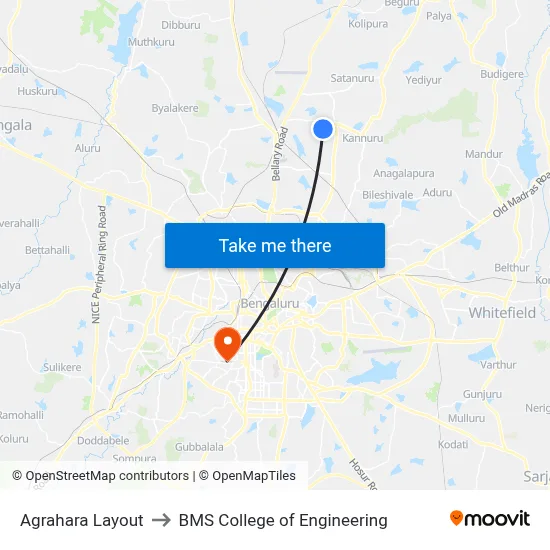 Agrahara Layout to BMS College of Engineering map