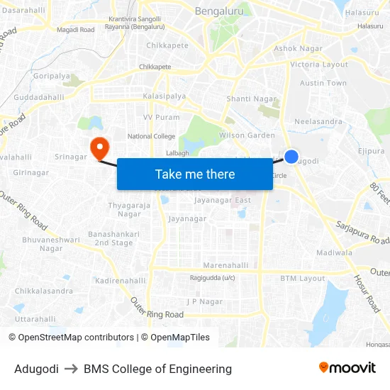 Adugodi to BMS College of Engineering map