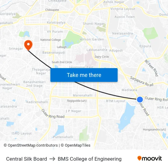 Central Silk Board to BMS College of Engineering map