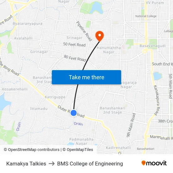 Kamakya Talkies to BMS College of Engineering map