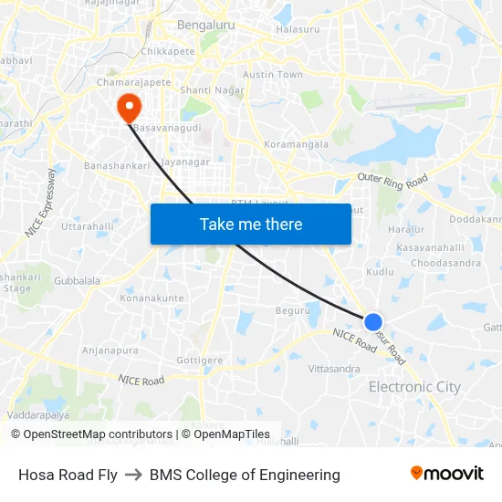 Hosa Road Fly to BMS College of Engineering map