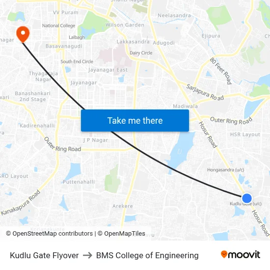 Kudlu Gate Flyover to BMS College of Engineering map