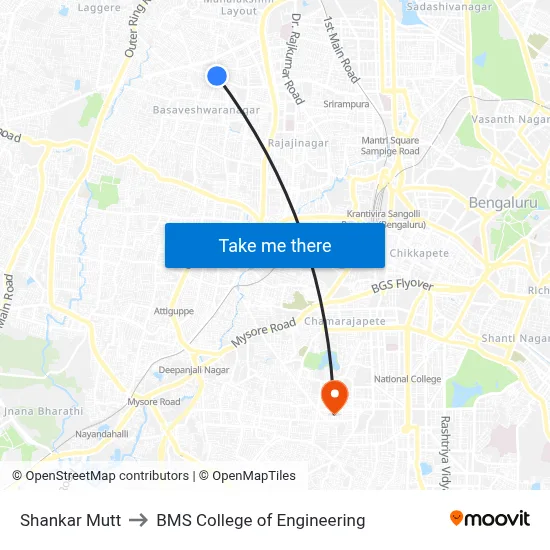 Shankar Mutt to BMS College of Engineering map