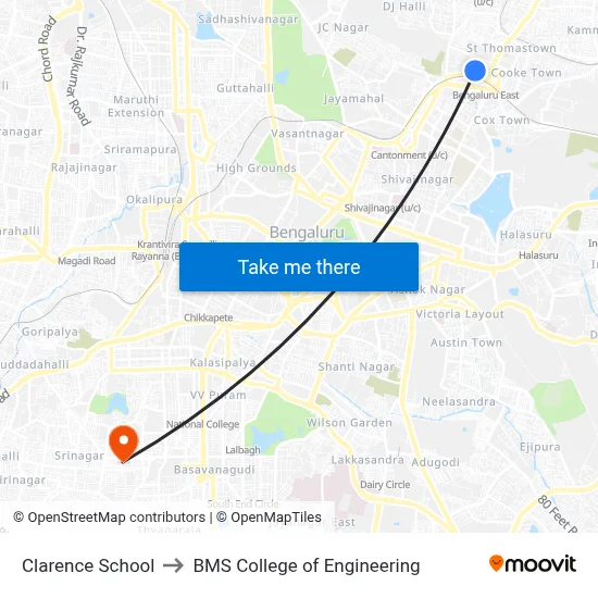 Clarence School to BMS College of Engineering map