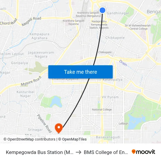 Kempegowda Bus Station (Majestic/Kbs) to BMS College of Engineering map