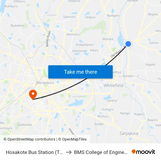 Hosakote Bus Station (Ttmc) to BMS College of Engineering map