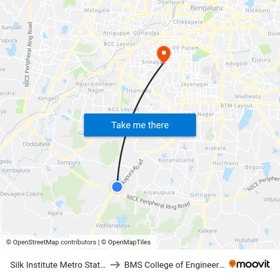 Silk Institute Metro Station to BMS College of Engineering map