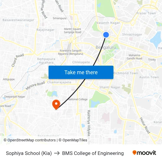 Sophiya School (Kia) to BMS College of Engineering map