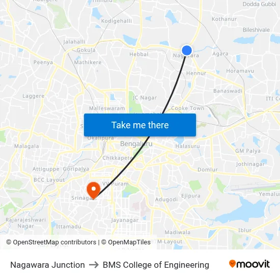 Nagawara Junction to BMS College of Engineering map