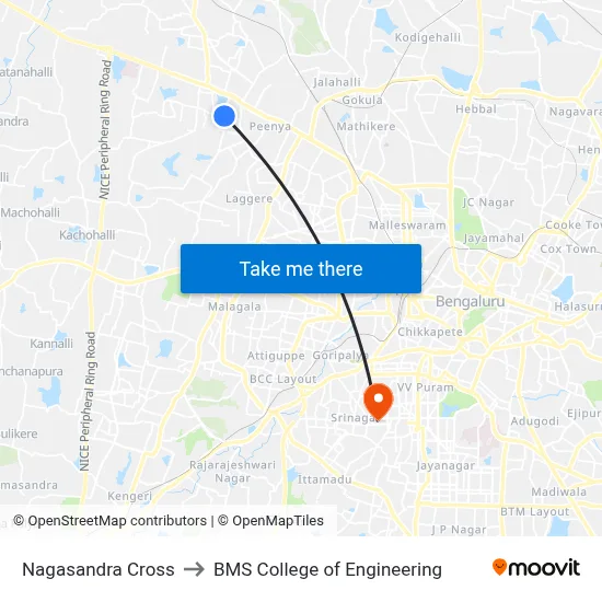 Nagasandra Cross to BMS College of Engineering map