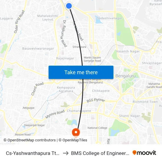 Cs-Yashwanthapura Ttmc to BMS College of Engineering map