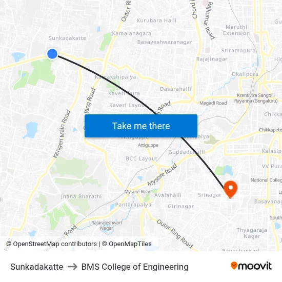 Sunkadakatte to BMS College of Engineering map