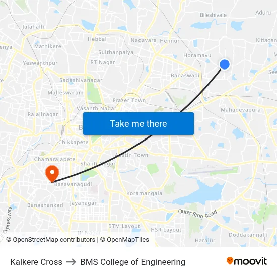 Kalkere Cross to BMS College of Engineering map