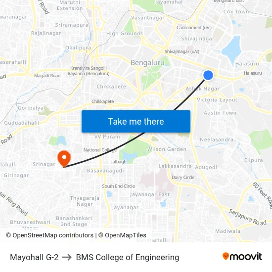 Mayohall G-2 to BMS College of Engineering map