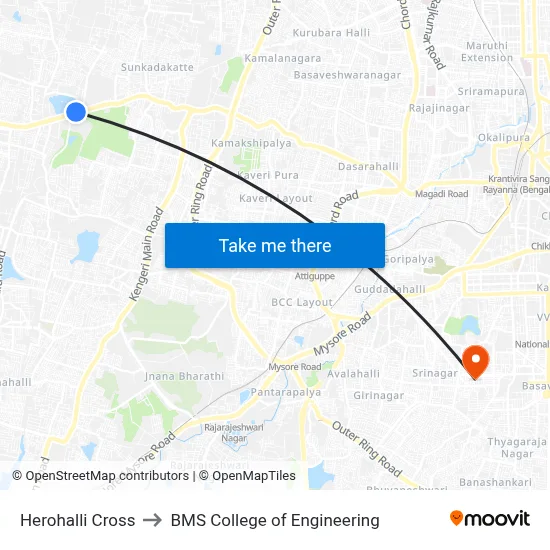Herohalli Cross to BMS College of Engineering map