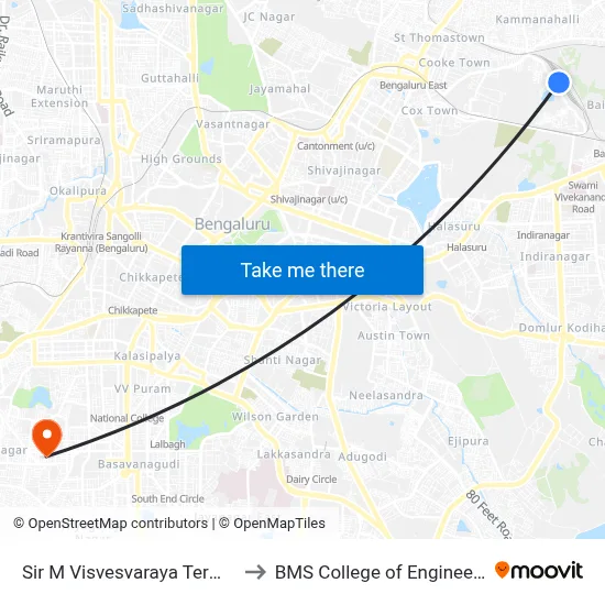 Sir M Visvesvaraya Terminal to BMS College of Engineering map