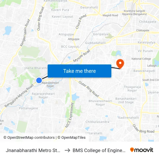 Jnanabharathi Metro Station to BMS College of Engineering map
