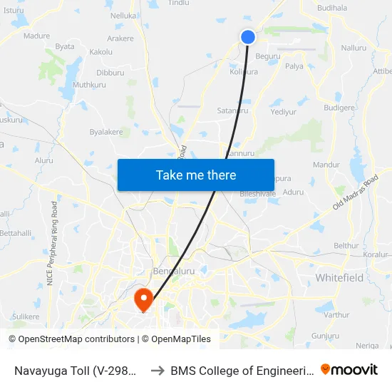 Navayuga Toll (V-298mn) to BMS College of Engineering map