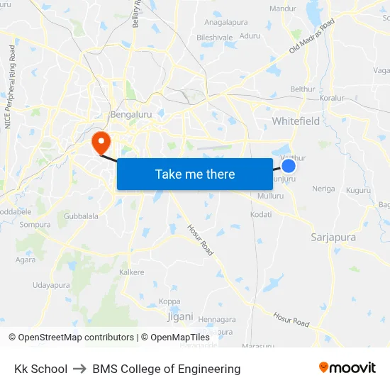 Kk School to BMS College of Engineering map