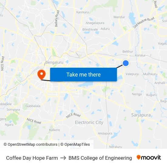 Coffee Day Hope Farm to BMS College of Engineering map