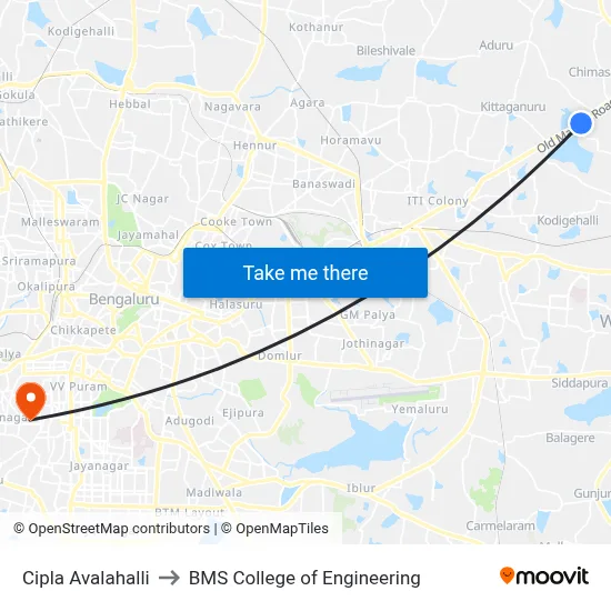 Cipla Avalahalli to BMS College of Engineering map