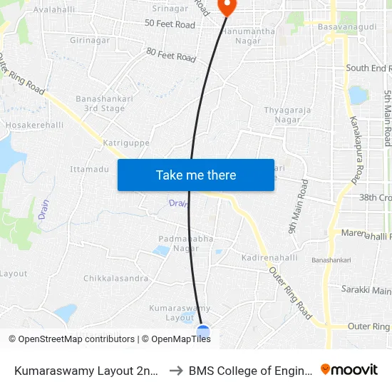 Kumaraswamy Layout 2nd Stage to BMS College of Engineering map