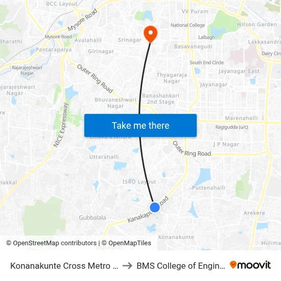 Konanakunte Cross Metro Station to BMS College of Engineering map