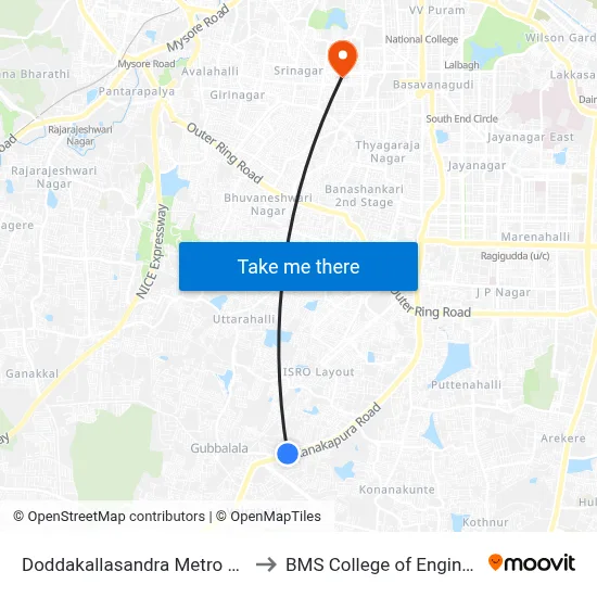 Doddakallasandra Metro Station to BMS College of Engineering map