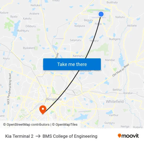 Kia Terminal 2 to BMS College of Engineering map